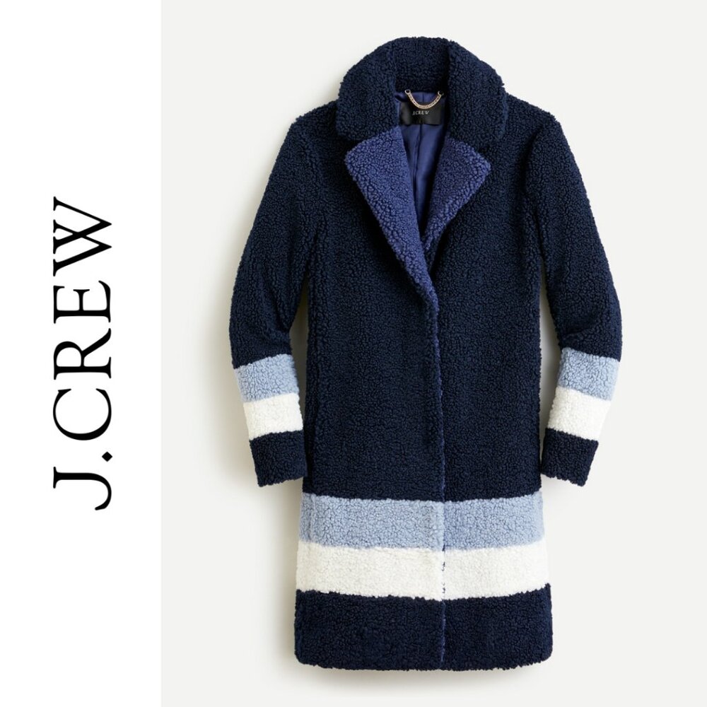 J. Crew | Teddy Sherpa Topcoat in Navy Colorblock | XS